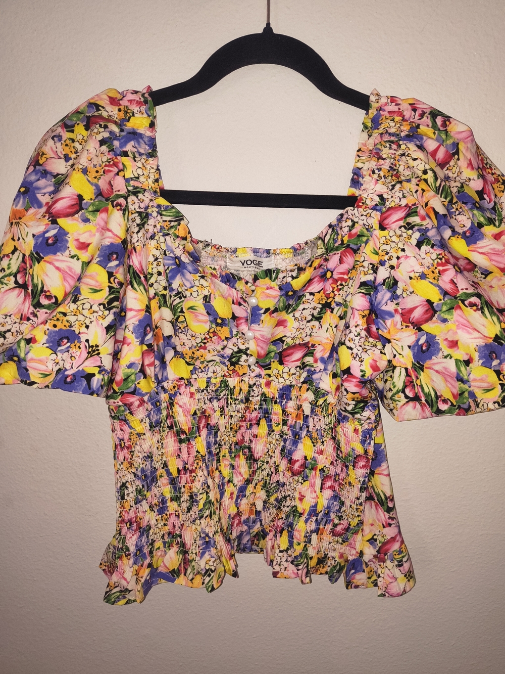 VOGE Boutique Floral Puff Sleeve Smocked Cottagecore Top Medium